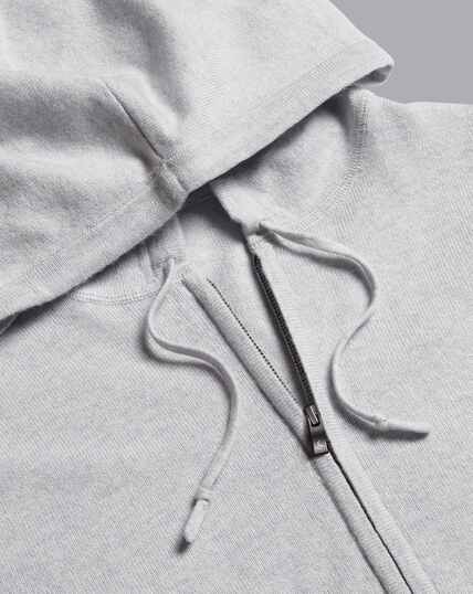 Merino Cashmere Hooded Zip Through Sweater - Silver