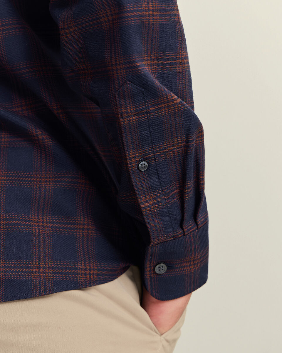 Non-Iron Twill Check Shirt - Navy & Amber