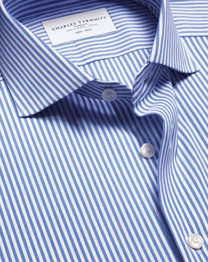 Camisa De Rayas De Rendimiento De Twill Sin Plancha - Azul Real