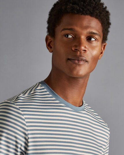 Tyrwhitt T-Shirt aus Baumwolle mit Streifen - Stahlgrau & Ecru
