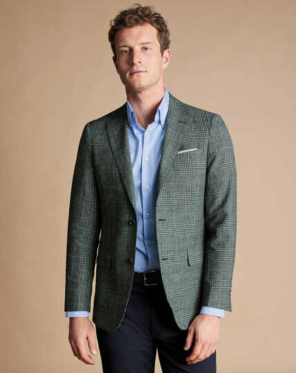Wool Linen Silk Check Jacket - Sage Green