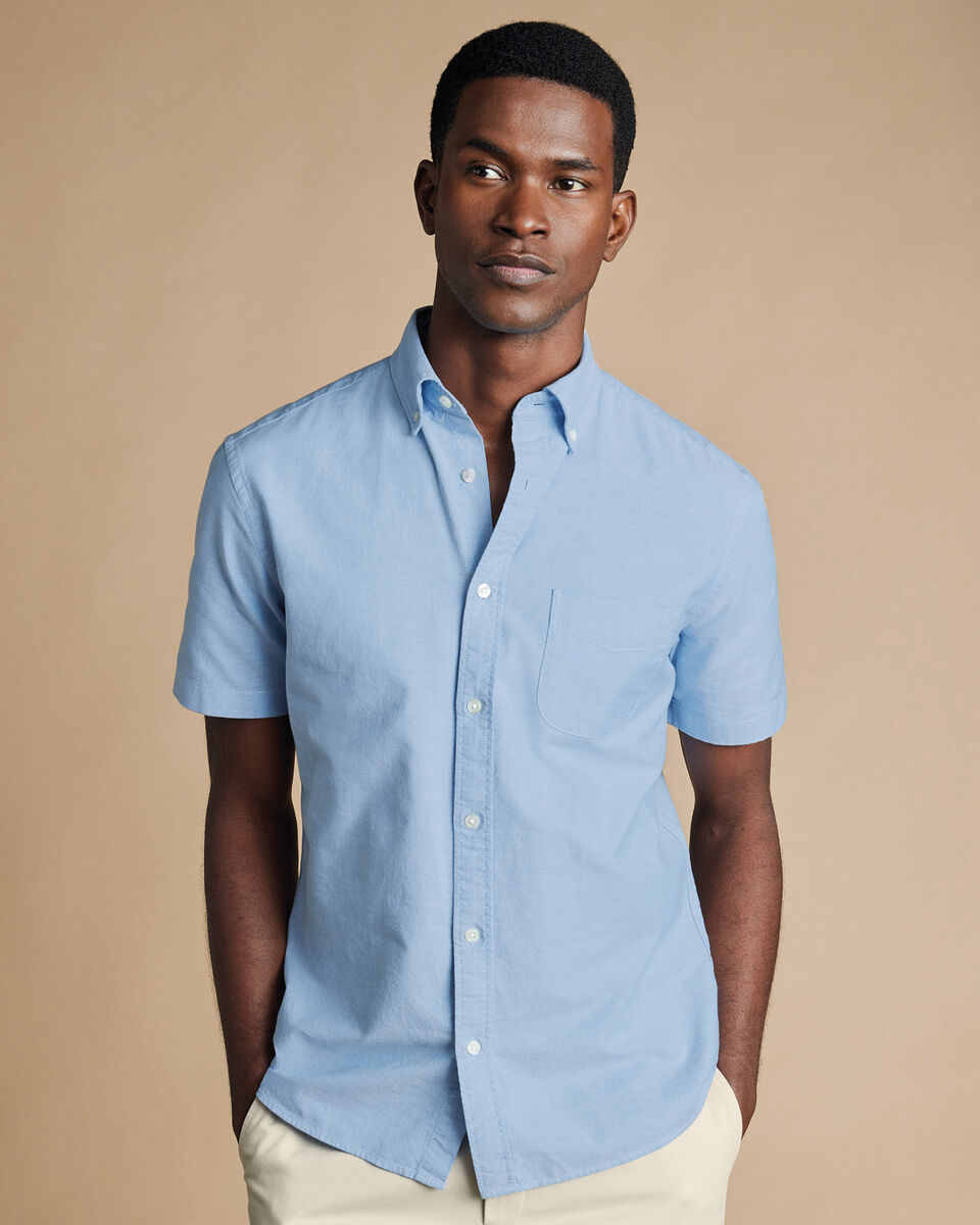 Washed Oxford Short Sleeve Shirt - Sky Blue | Charles Tyrwhitt