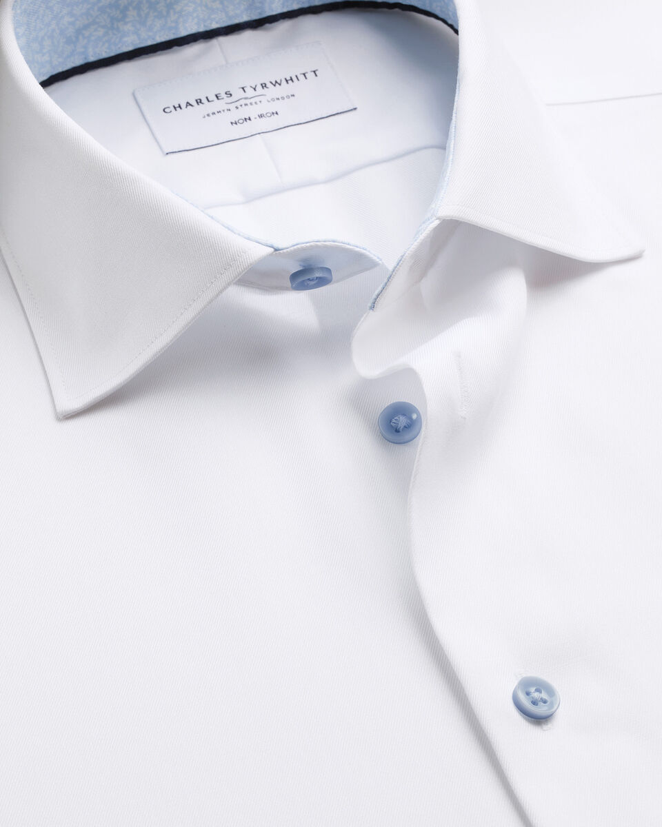 Non-Iron Stretch Printed Trim Shirt &ndash; White