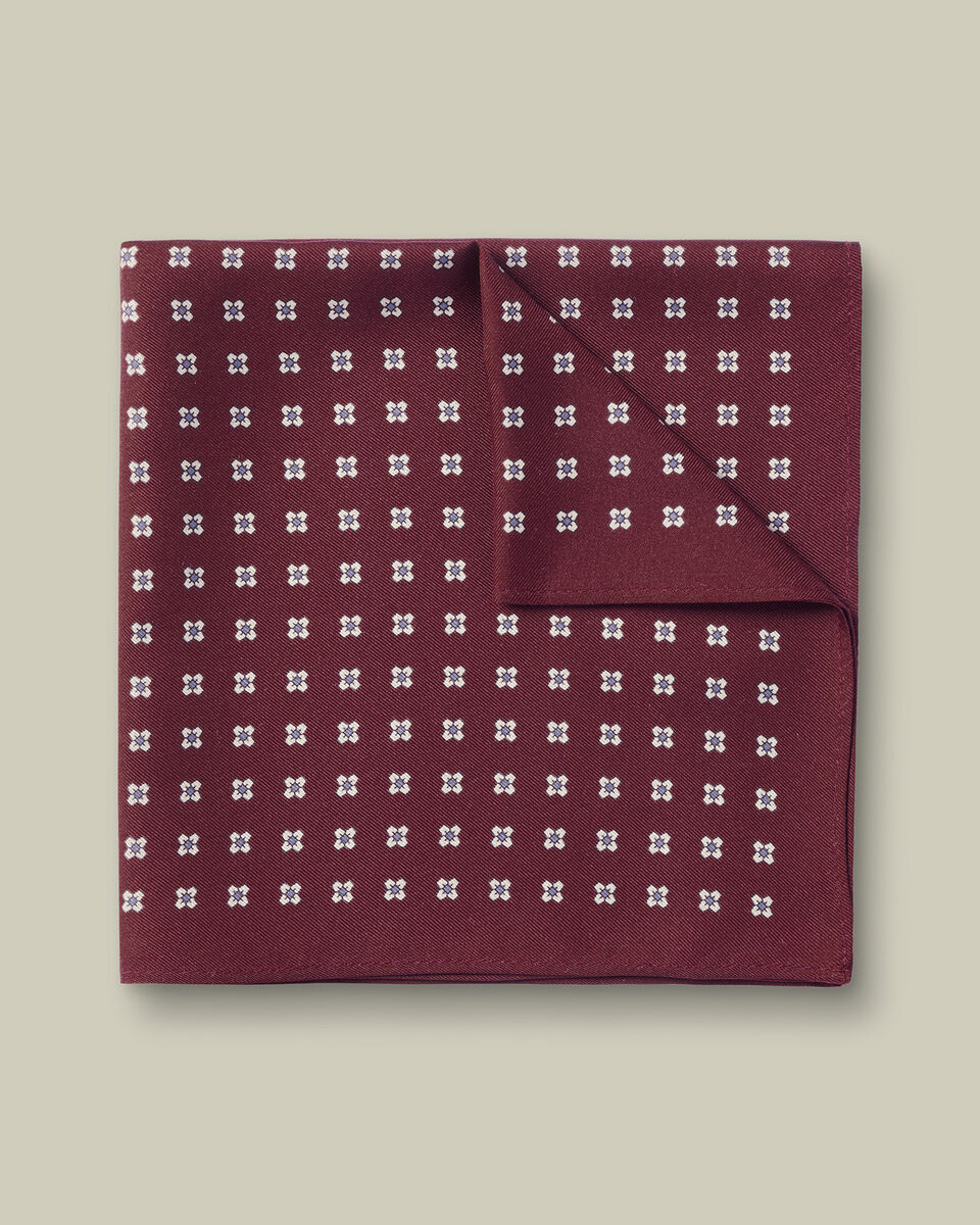 Silk Medallion Print Pocket Square - Burgundy