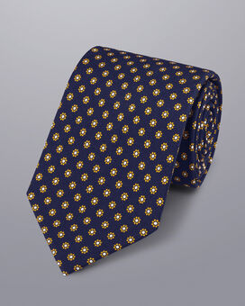 Krawatte aus Seide mit Mini-Blumenmuster - Französisches Blau