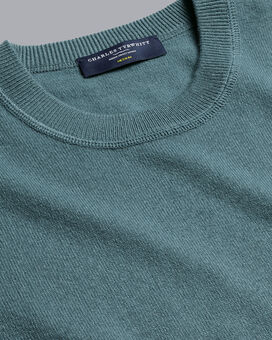 Merino Cashmere Crew Neck Sweater - Pale Teal Green