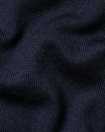 Merino Hooded Zip Through Sweater - Navy