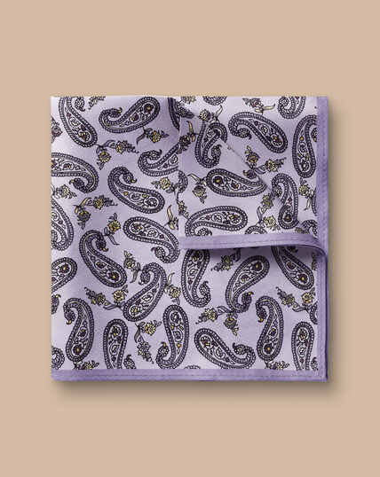 Mini Paisley Print Silk Pocket Square - Lilac Purple