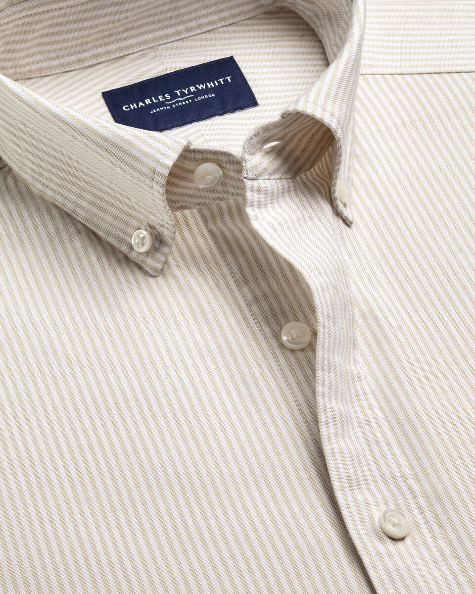 Button-Down Stretch Washed Oxford Stripe Shirt - Stone