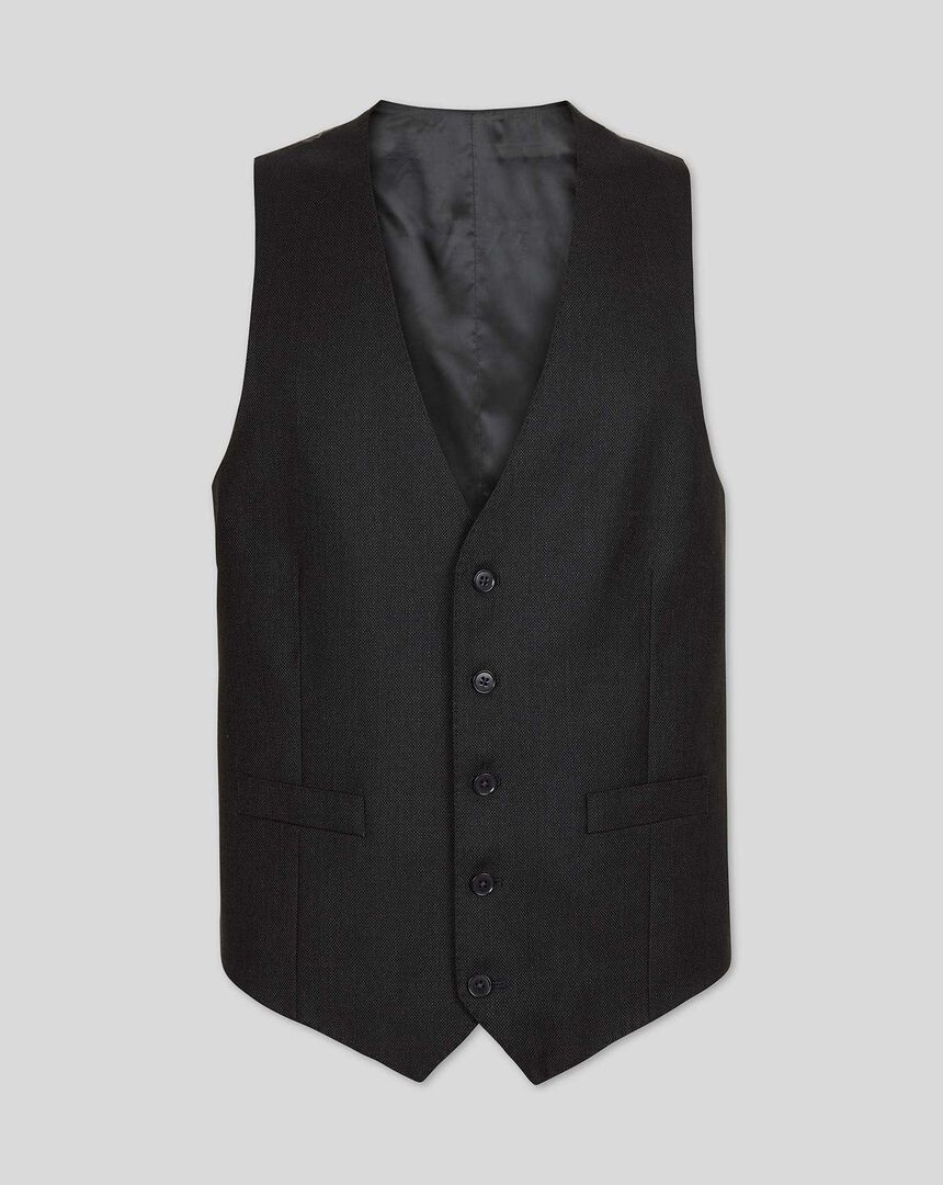 Birdseye Travel Suit Waistcoat - Charcoal Grey