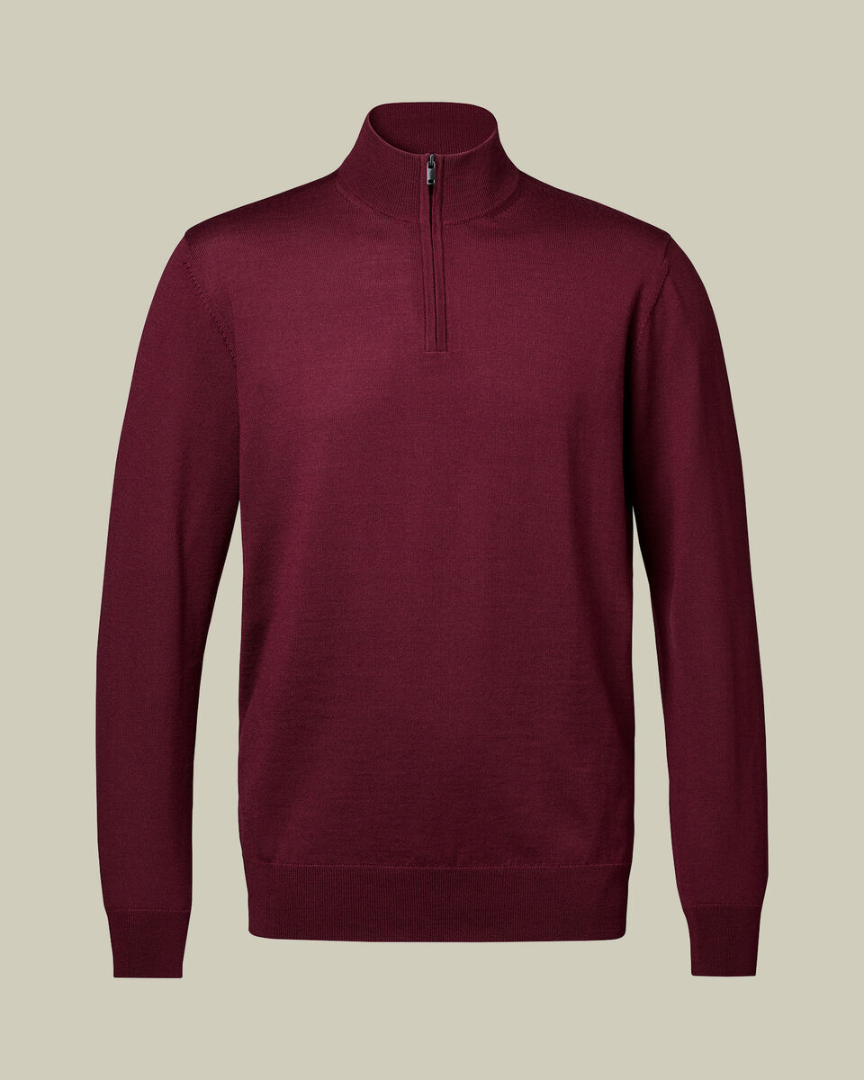 Pull &agrave; col zipp&eacute; en m&eacute;rinos - Bordeaux