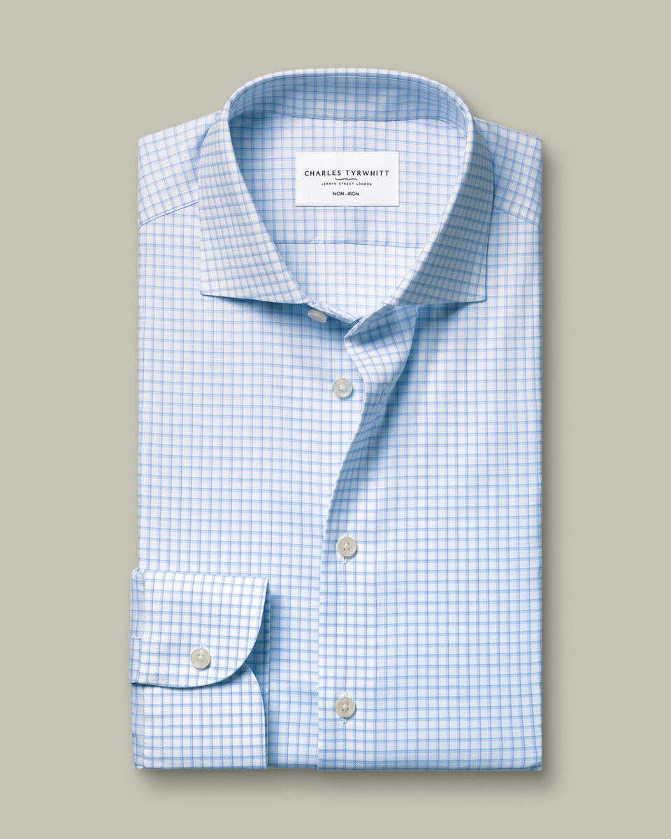 Non-Iron Performance Check Shirt &ndash; Sky Blue
