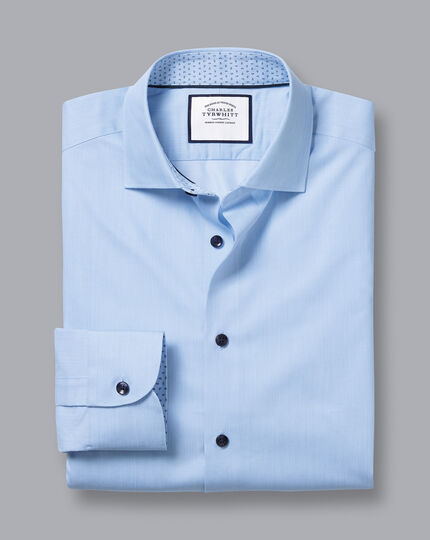Semi-Cutaway Collar Twill Printed Trim Shirt - Sky Blue