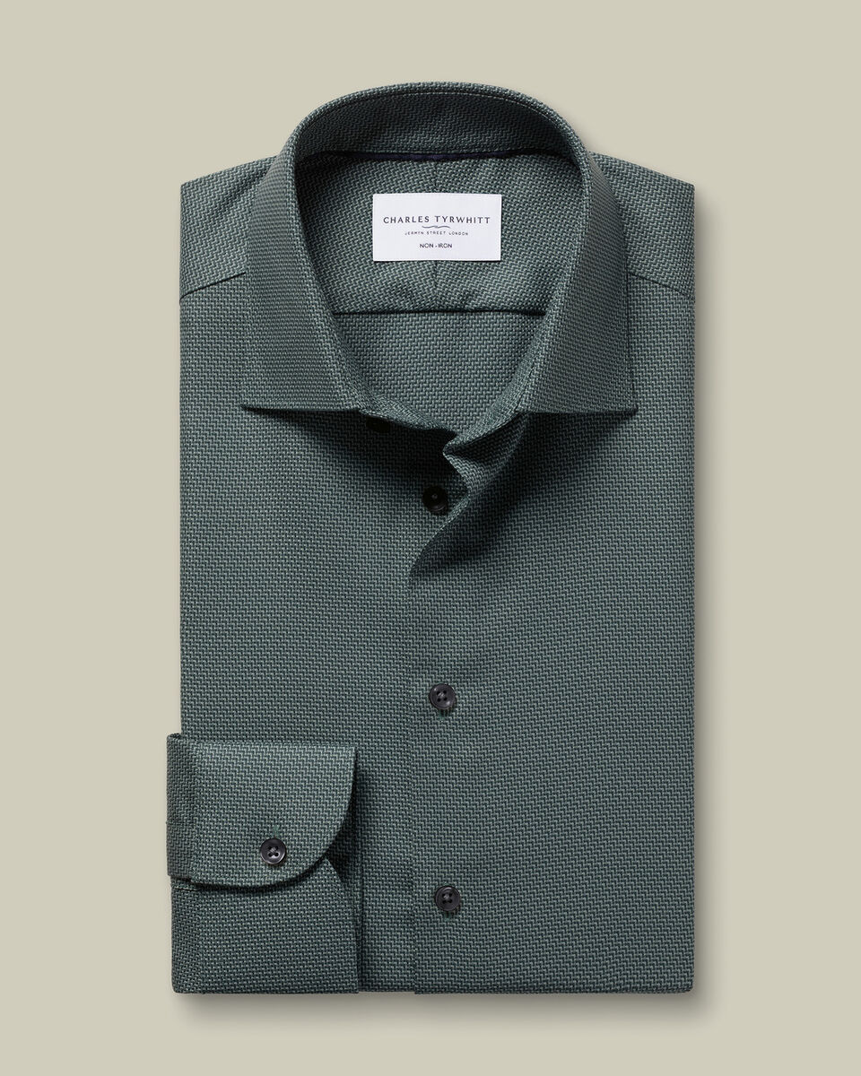 Non-Iron Stretch Texture Shirt - Teal Green