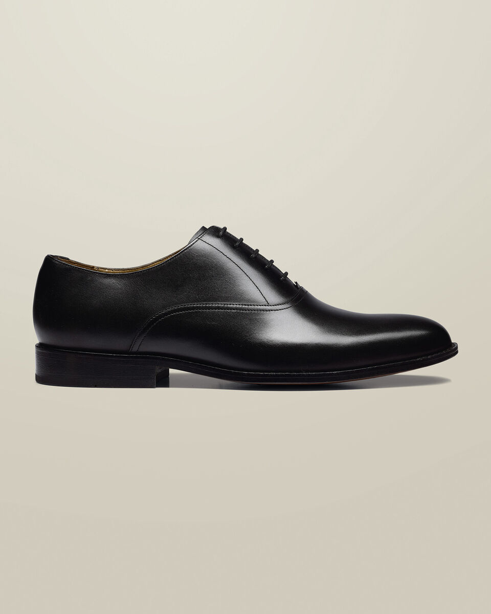 Plain Toe Leather Oxford Shoes - Black
