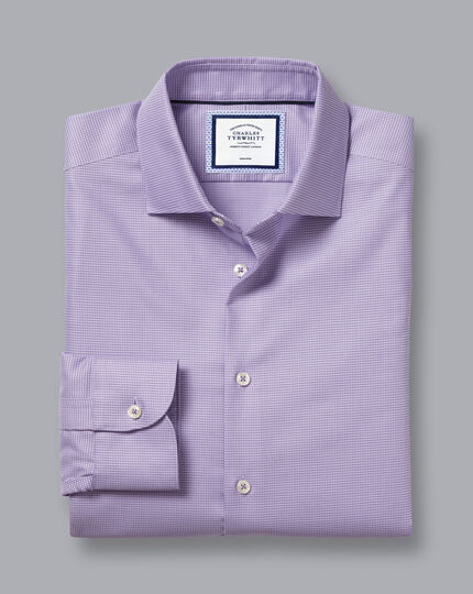 Semi-Cutaway Collar Non-Iron Stretch Texture Shirt - Lilac Purple