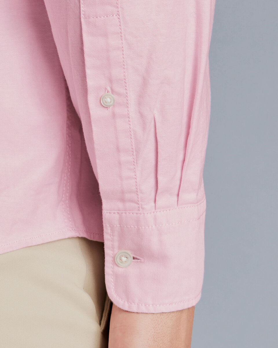 Button-Down Collar Washed Oxford Plain Shirt - Pink
