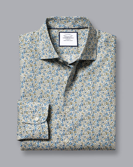 Made with Liberty Fabric Semi-Spread Collar Shirt - Steel Blue