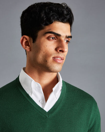Merino V-Neck Sweater - Dark Green