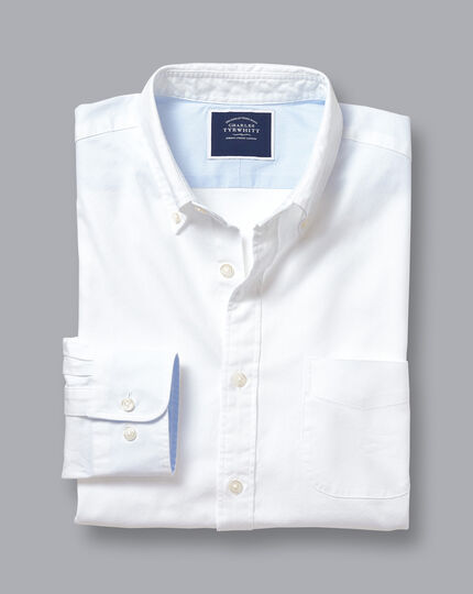 Vorgewaschenes Oxfordhemd mit Button-down-Kragen mit Brusttasche - Weiß