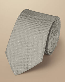 Spot Silk Tie - Silver Grey