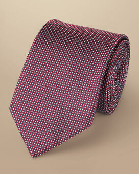 Semi Plain Pattern Silk Tie - Dark Red & Navy