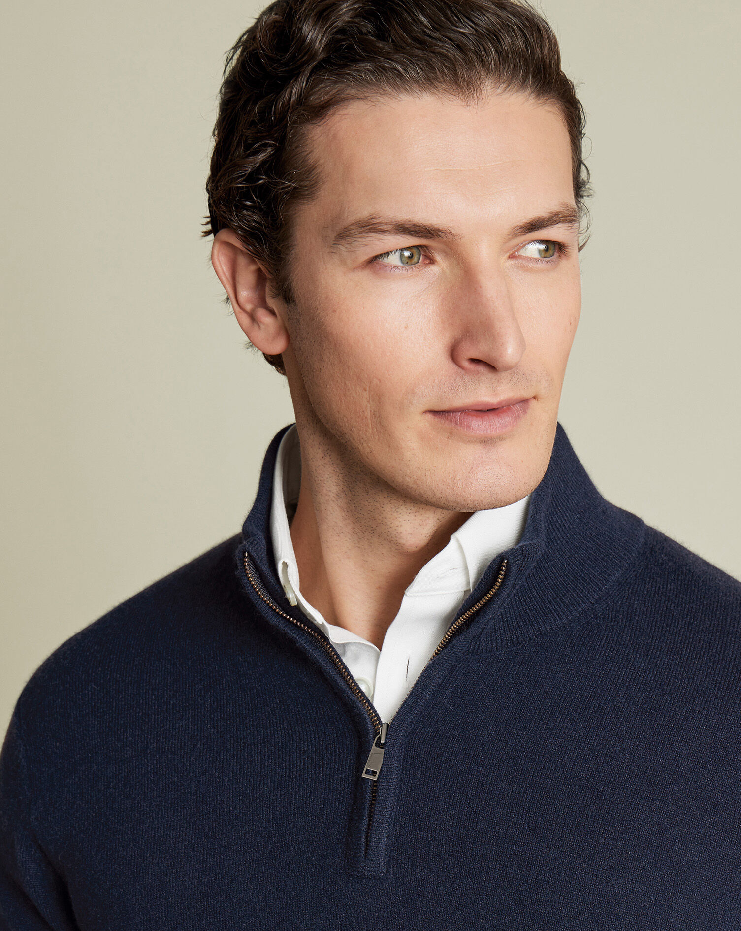 Pure Cashmere Zip Neck Jumper - Navy