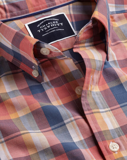 Button-Down Collar Non-Iron Stretch Poplin Slub Multi Check Shirt - Burnt Orange