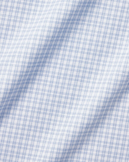 Semi-Spread Collar Non-Iron Cotton Linen Check Shirt - Sky Blue
