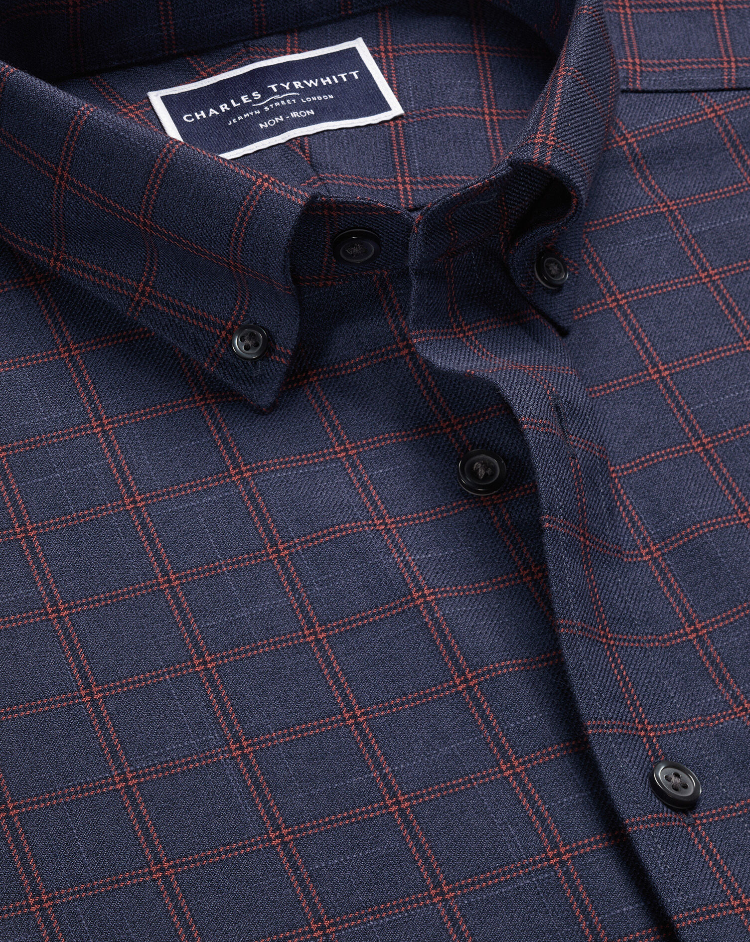 Non-Iron Twill Check Shirt - Heather Blue & Red