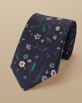 Krawatte mit Liberty-Stoff aus Baumwolle mit großem Blumenmuster - Marineblau