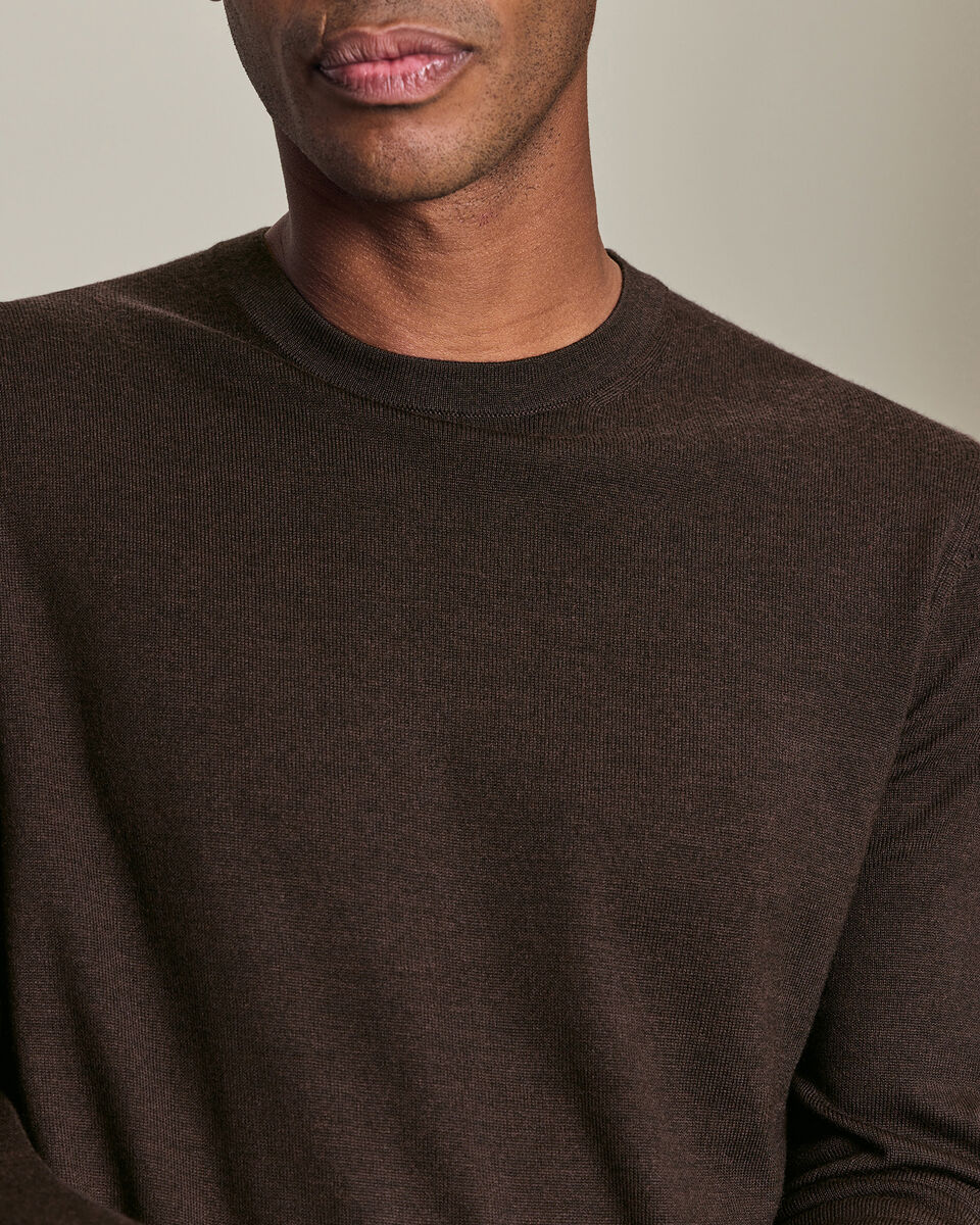 Pure Merino Crew Neck Jumper - Chocolate Brown