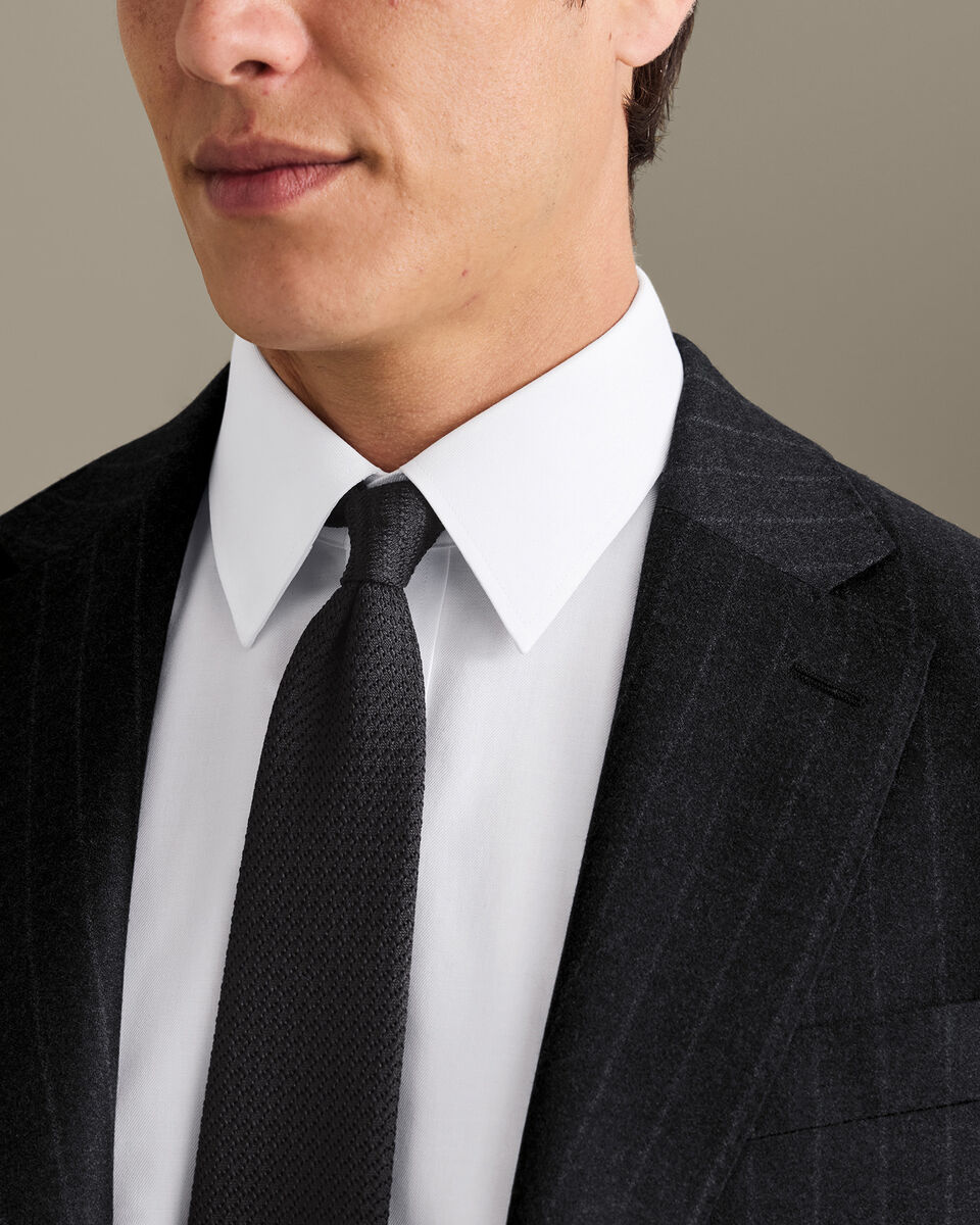 Italian Flannel Stripe Suit Jacket - Charcoal Grey