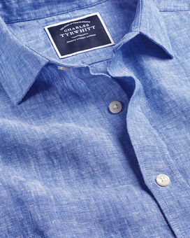 Pure Linen Short Sleeve Shirt  - Cobalt Blue