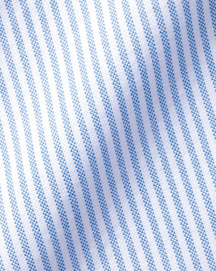 Button-Down Collar Washed Oxford Stripe Short Sleeve Shirt - Ocean Blue
