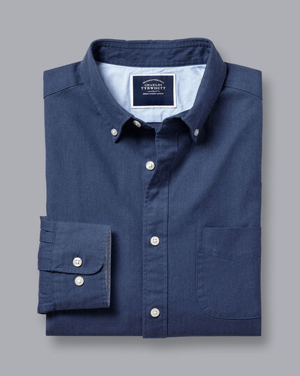Vorgewaschenes Oxfordhemd mit Button-down-Kragen mit Brusttasche - Dunkelblau Meliert