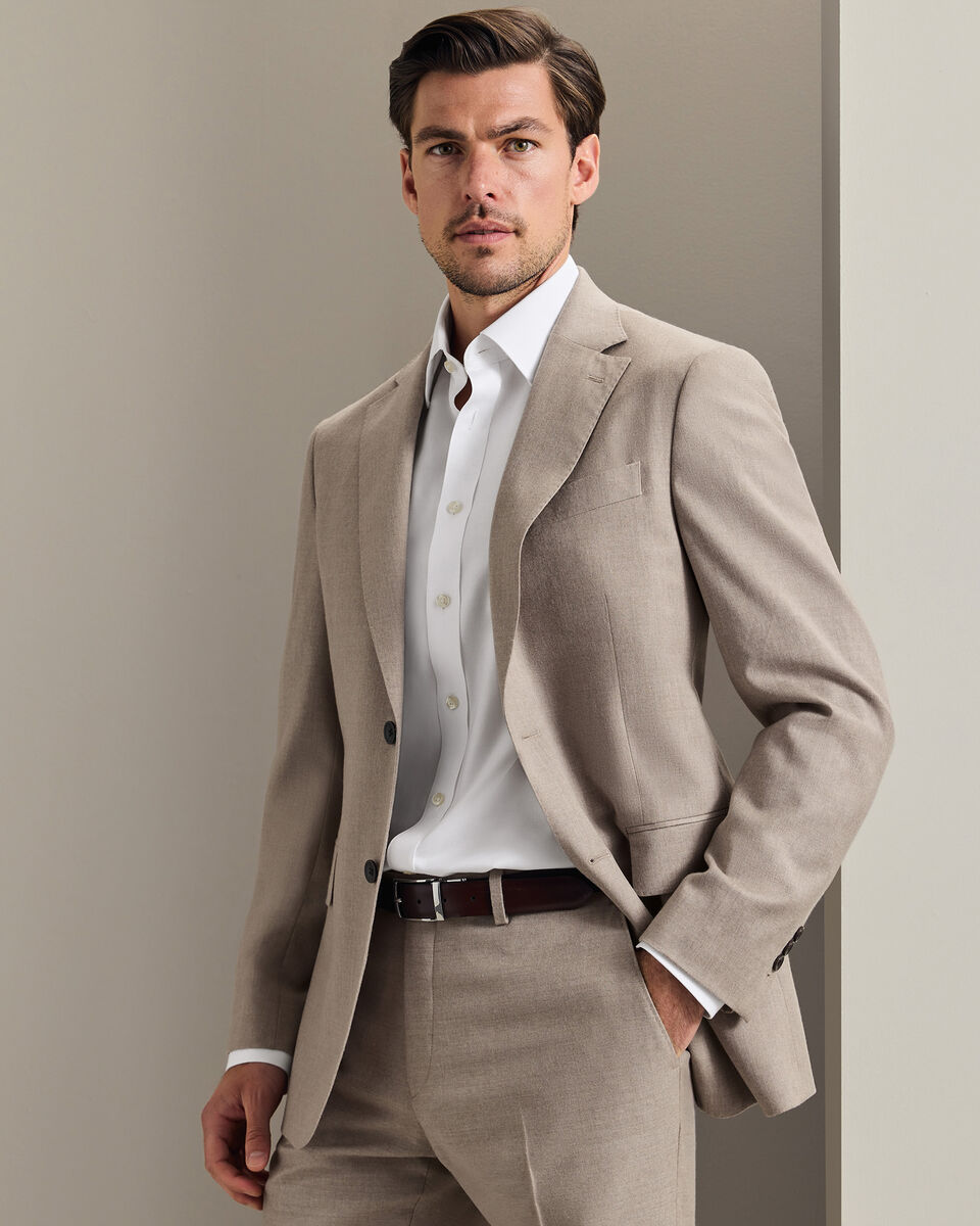 Italian Flannel Suit Jacket - Taupe