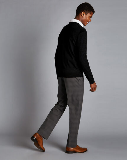 Non-Iron Prince of Wales Check Stretch Trousers - Charcoal 