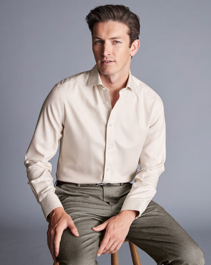 Spread Collar Non-Iron Clifton Weave Shirt - Oatmeal