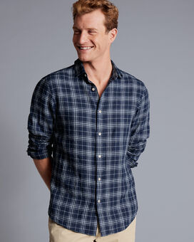 Pure Linen Check Shirt - French Blue
