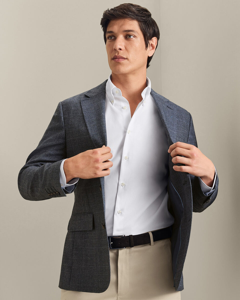 Veste &agrave; carreaux Prince-de-galles en laine textur&eacute;e - Bleu acier