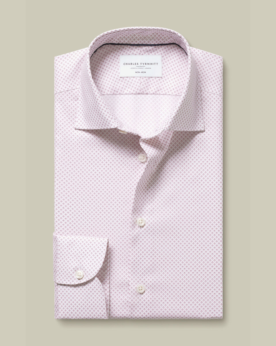 Non-Iron Stretch Geo Print Shirt - Dark Pink