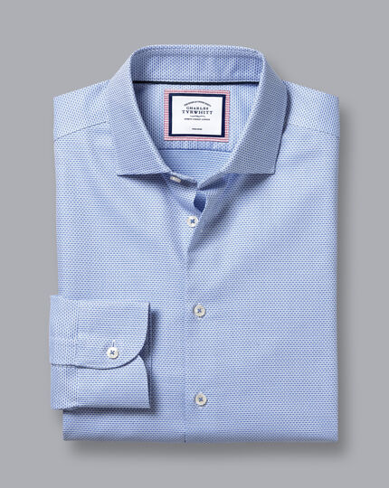 Semi-Spread Collar Non-Iron Stretch Texture Shirt - Sky