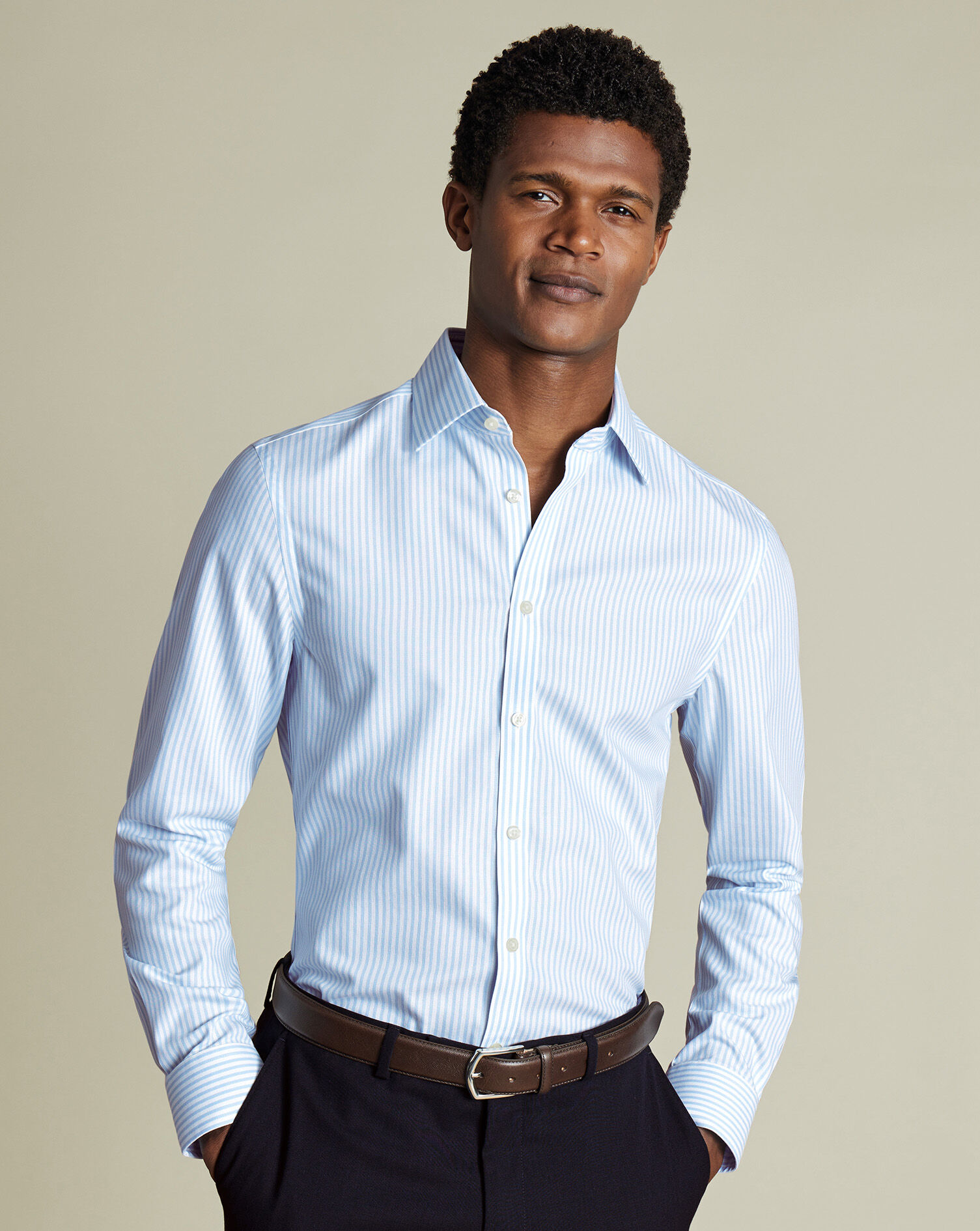 Non-Iron Royal Oxford Stripe Shirt - Sky Blue | Charles Tyrwhitt US