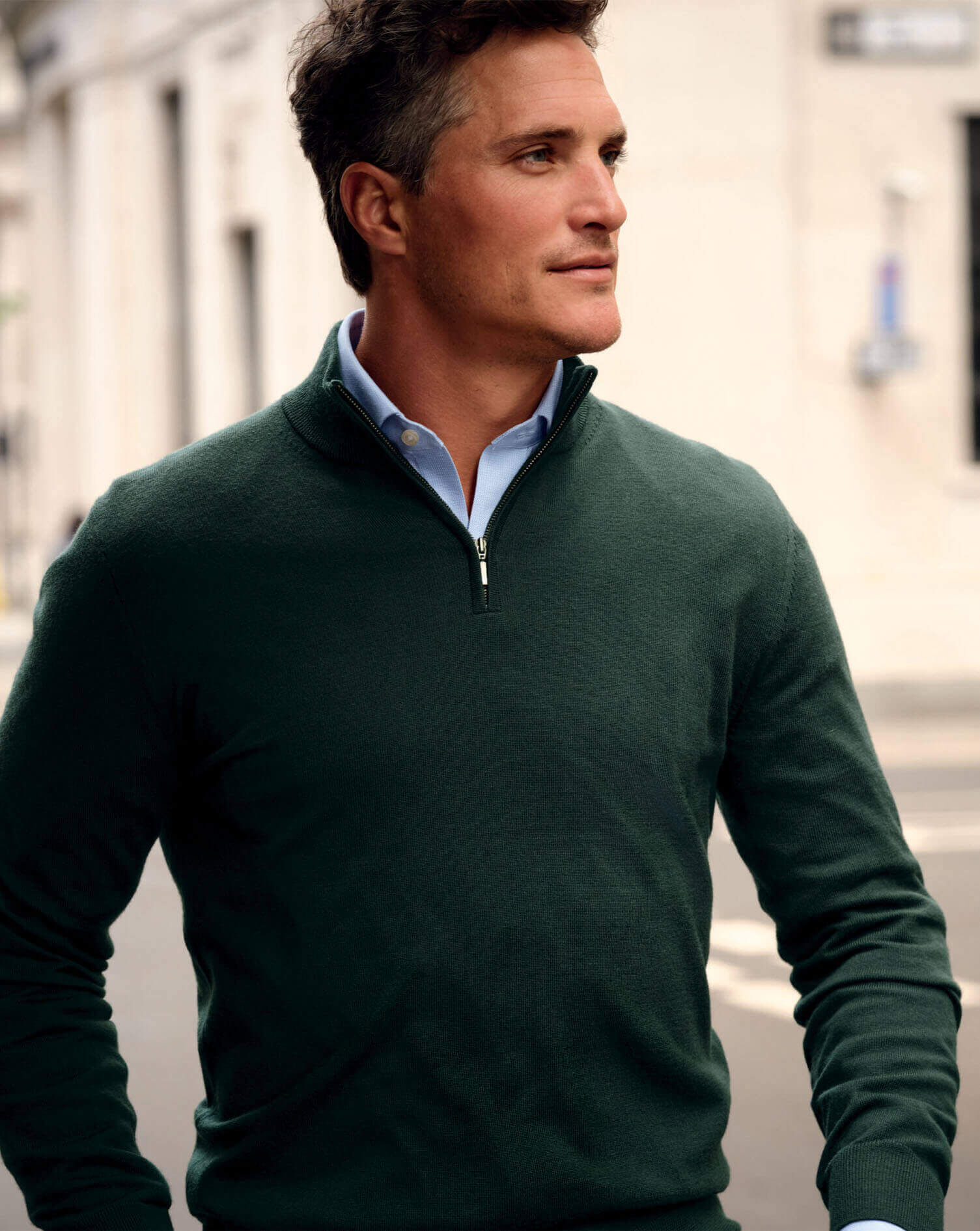 Merino Zip Neck Jumper - Forest Green 