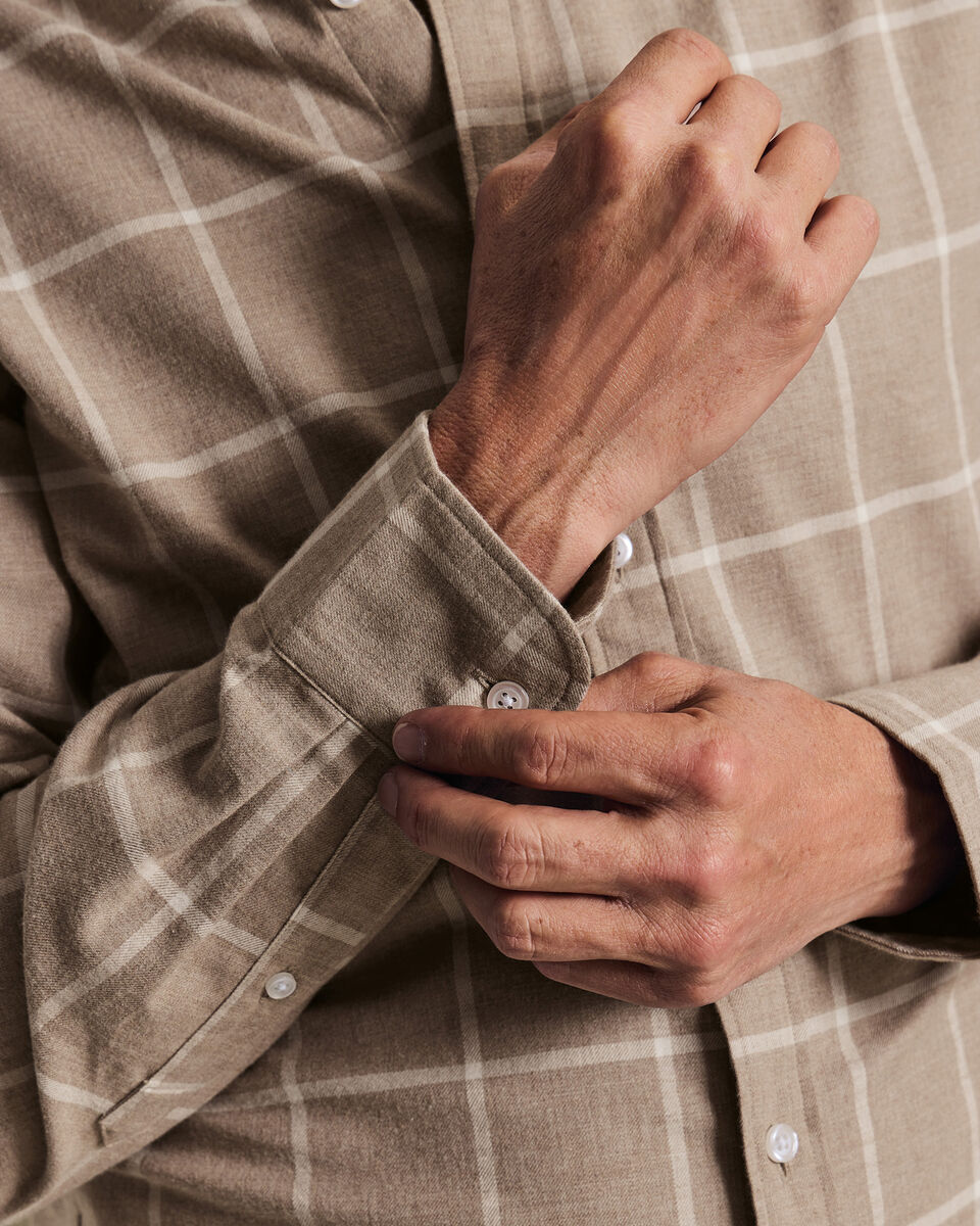 Geborsteld Flanel Overhemd Met Ruitpatroon - Taupe