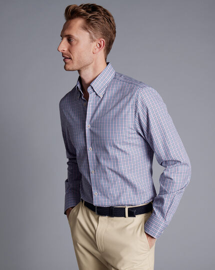 Button-Down Collar Non-Iron Oxford Multi Check Shirt - Dark Pink