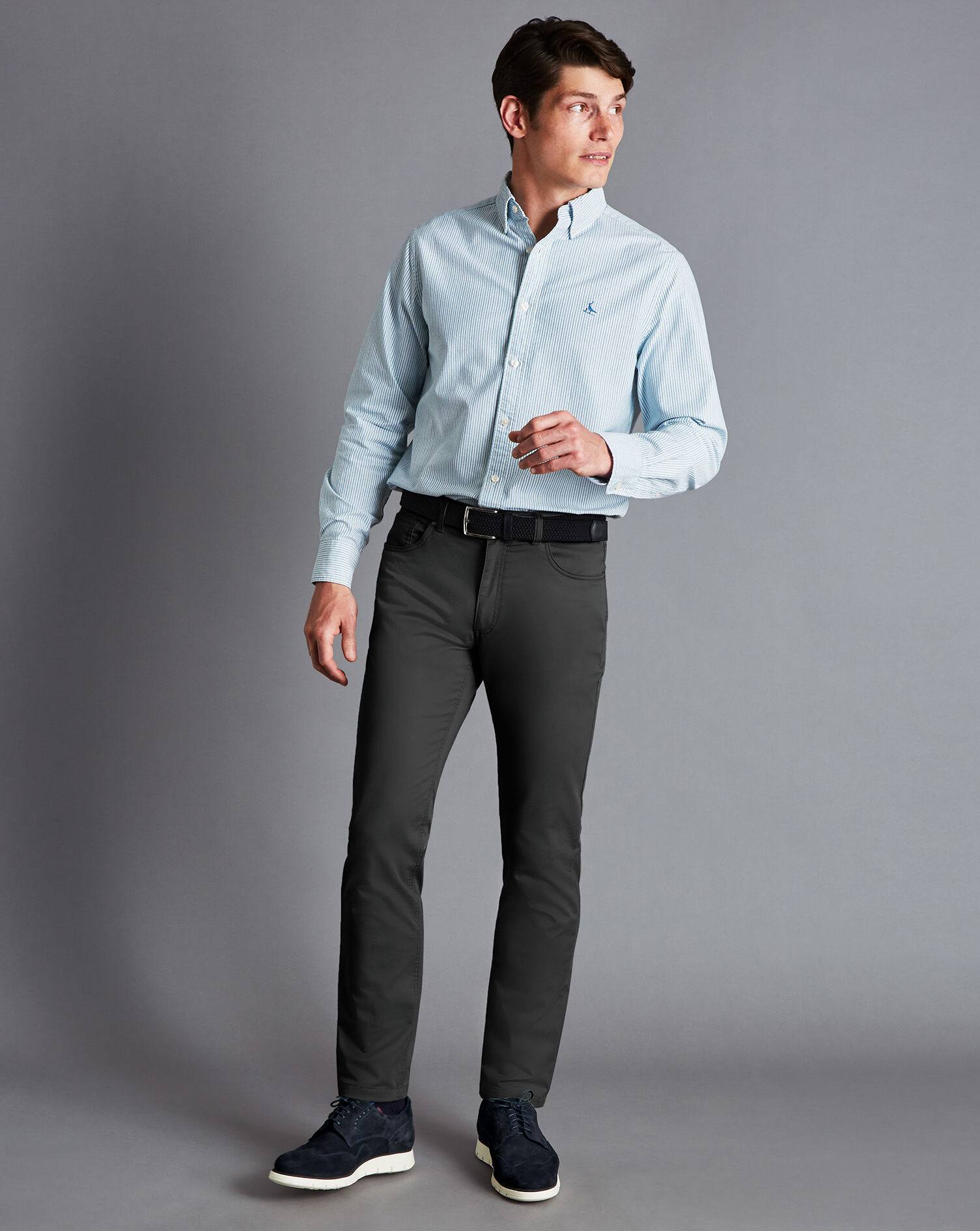 Shop Pleated Dark Grey Twill Casual Pants for Men Online