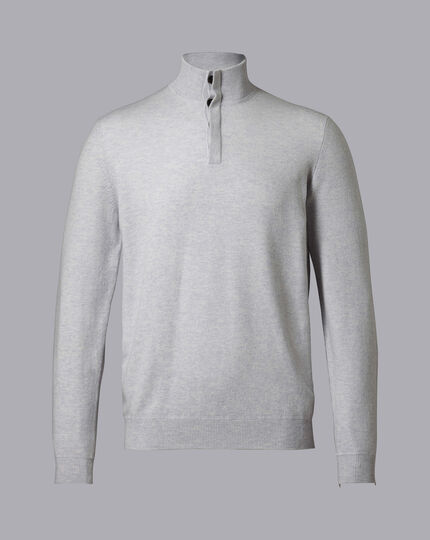 Merino Cashmere Button Neck Sweater - Silver | Charles Tyrwhitt