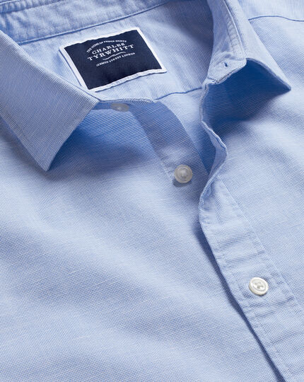 Oxford-Kurzarmhemd aus Baumwoll und Leinen - Kornblumenblau